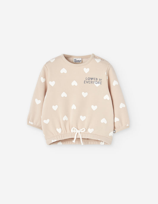 Conjunto niña Losan beige estampado corazones sudadera y pantalón