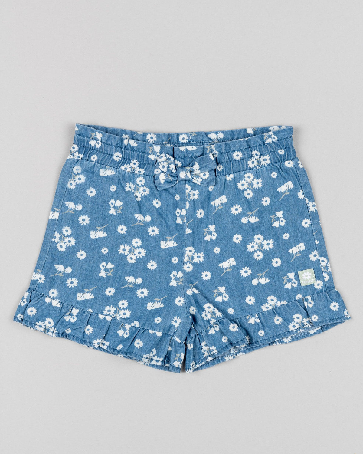 Short Denim Cintura Resorte Margaritas
