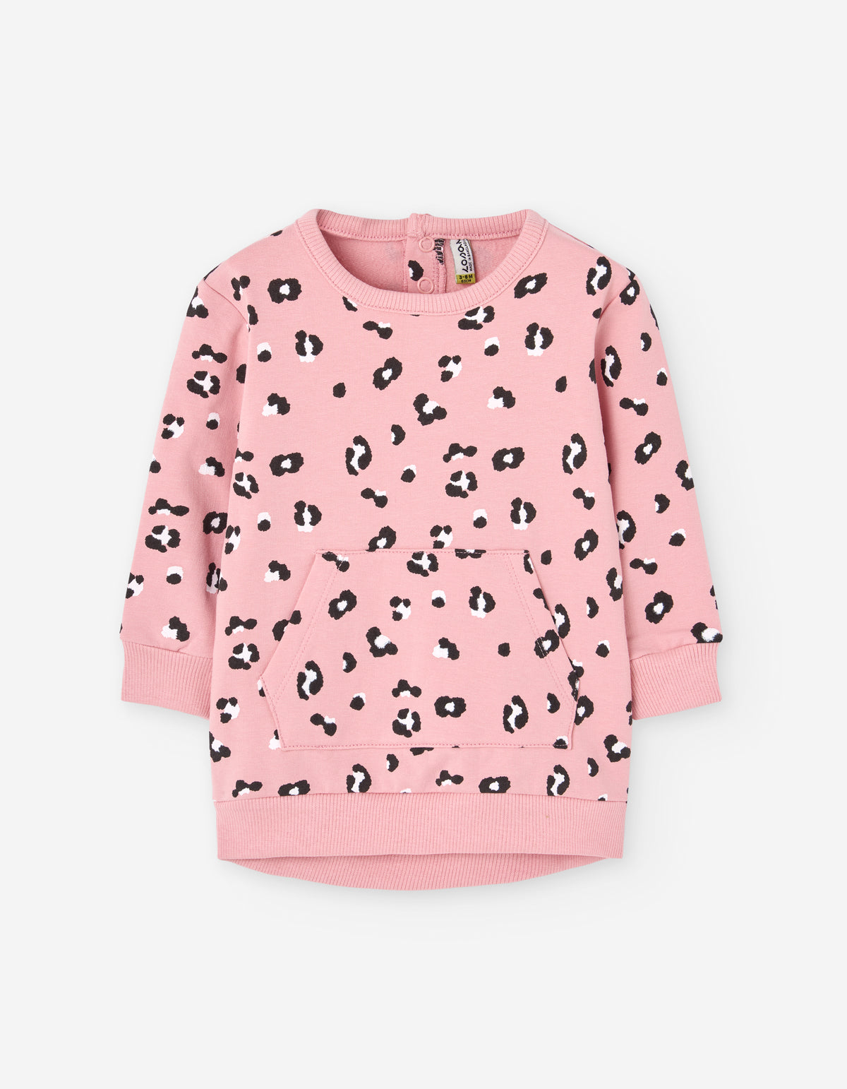 Sudadera bebé rosa con animal print y bolsillo canguro
