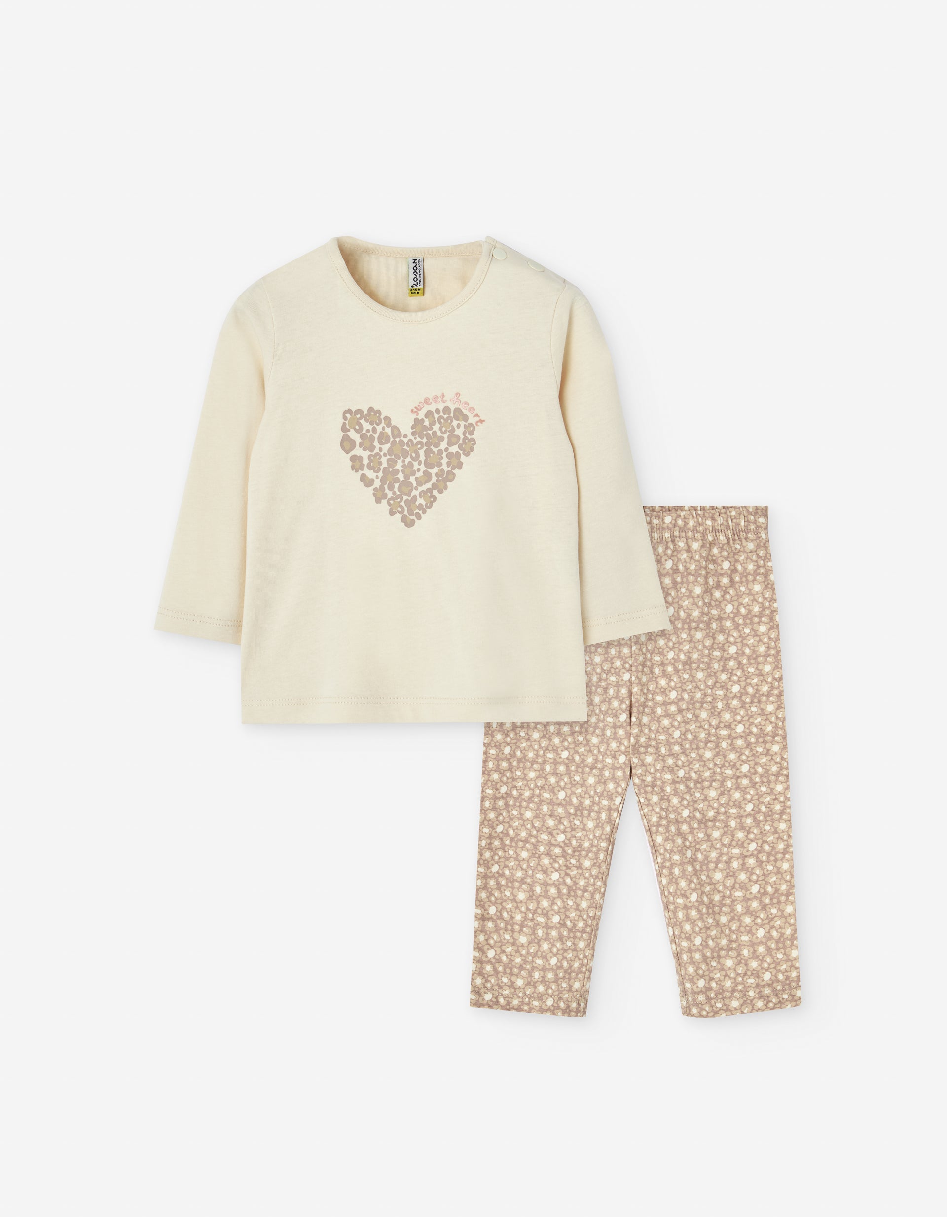 Conjunto beige para niña Losan con camiseta de corazón floral y leggings estampados