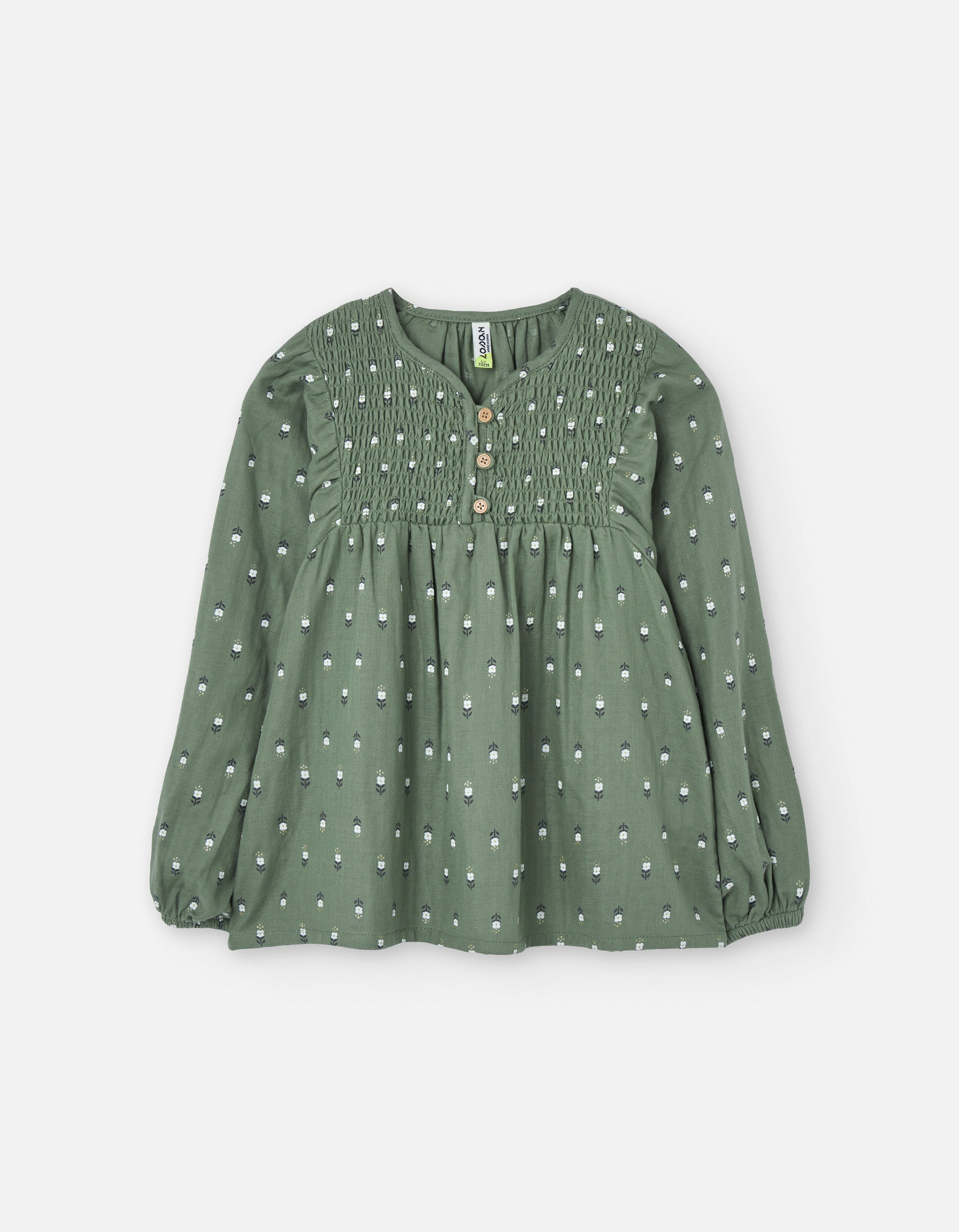 Blusa manga larga flores verde oliva Zippy talle infantil 2T‑7T frontal