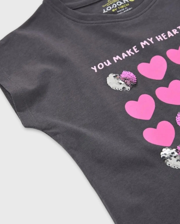 Blusa Corazones Lentejuelas Gris Losan Pink