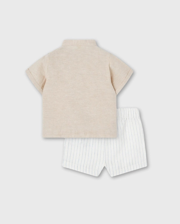 Conjunto Bermuda Rayas Beige Losan Fresco