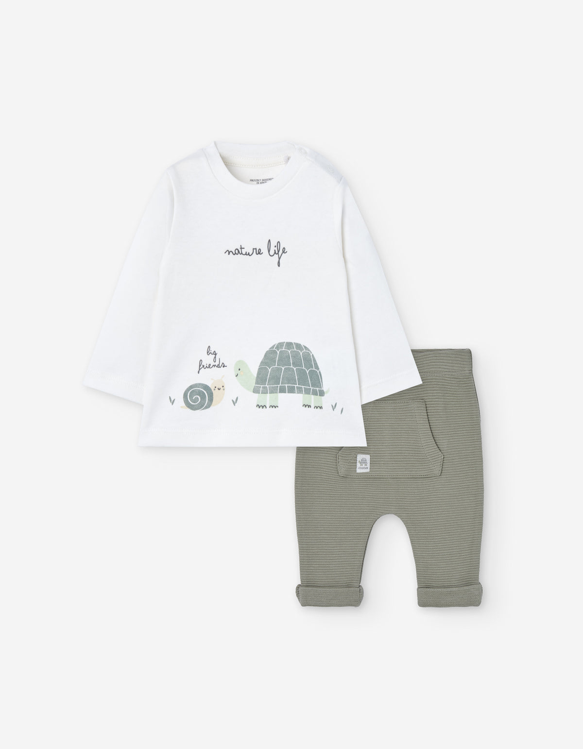 Conjunto bebé niño Losan con camiseta tortuga y pantalón verde acanalado