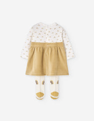 Vestido de bebé Losan mostaza con camiseta y leotardos