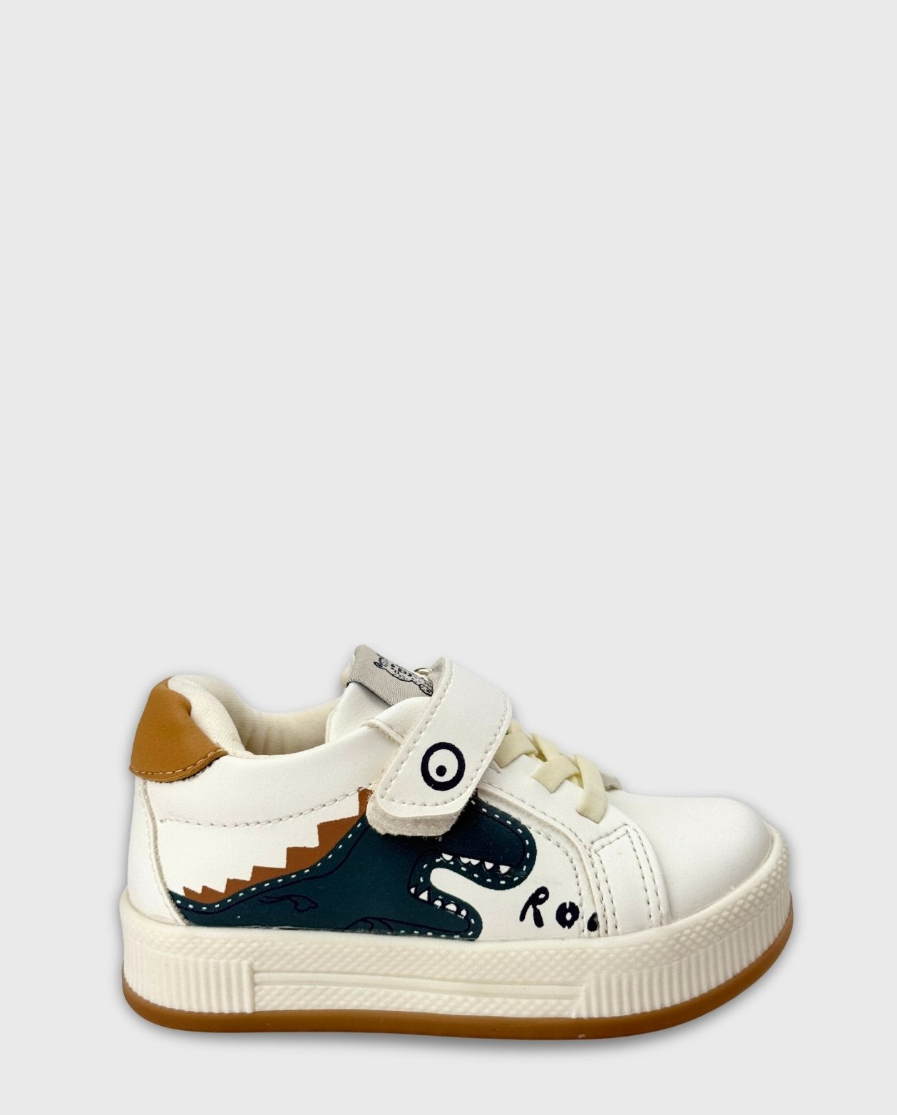 Tenis Velcro Dinosaurio Marfil Miel Niños