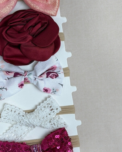 Set 5 Balaca Cintillo Detalles Moño Rojo Detalle