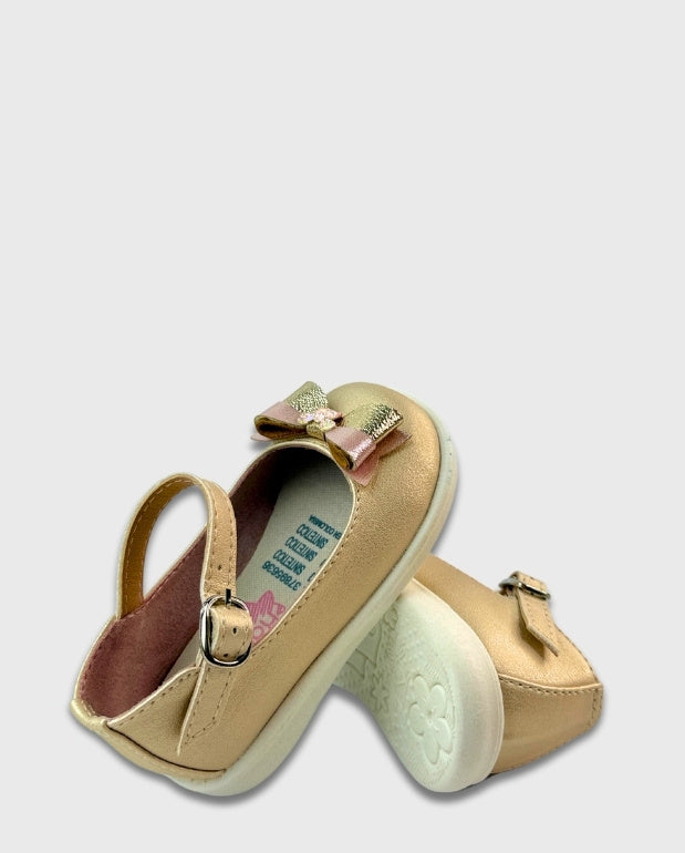 Baletas Moño Brillo Champagne Detalle