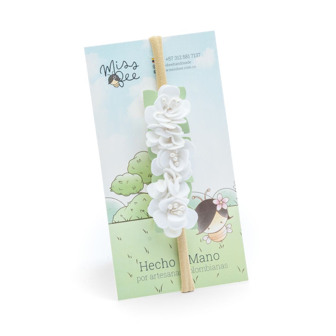 Balaca Elástico Petallet Flores Blanco