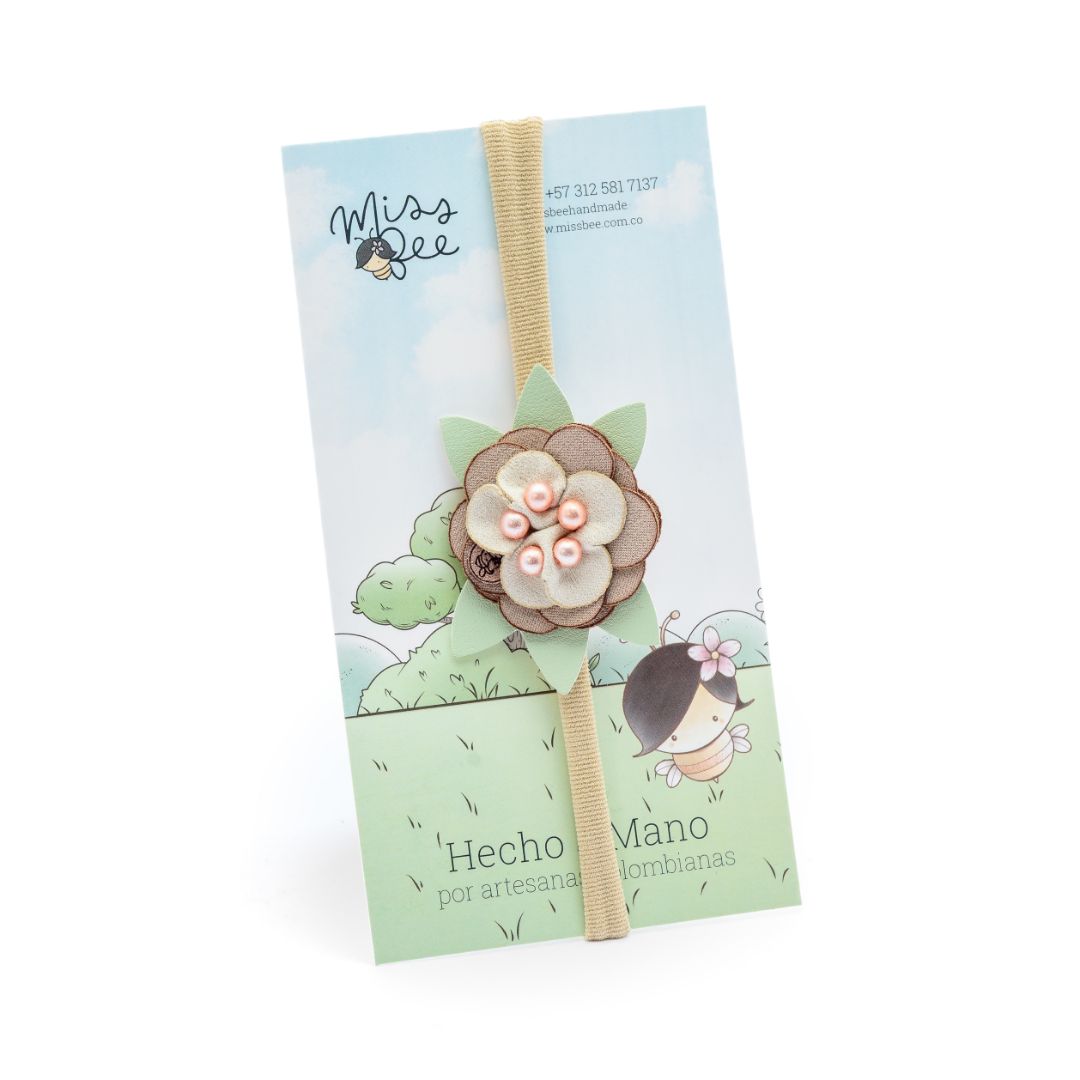 Balaca Elástico Dewdrop Perla Flor CAFE