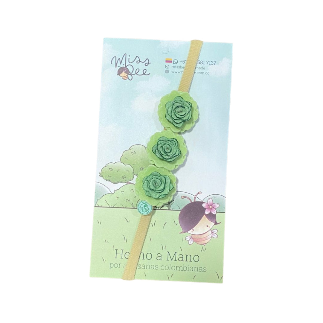 Balaca Elástico Mini Bee Flores verde