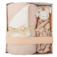 Set manta sherpa rosa y duoduo conejo Bimbidreams bebé