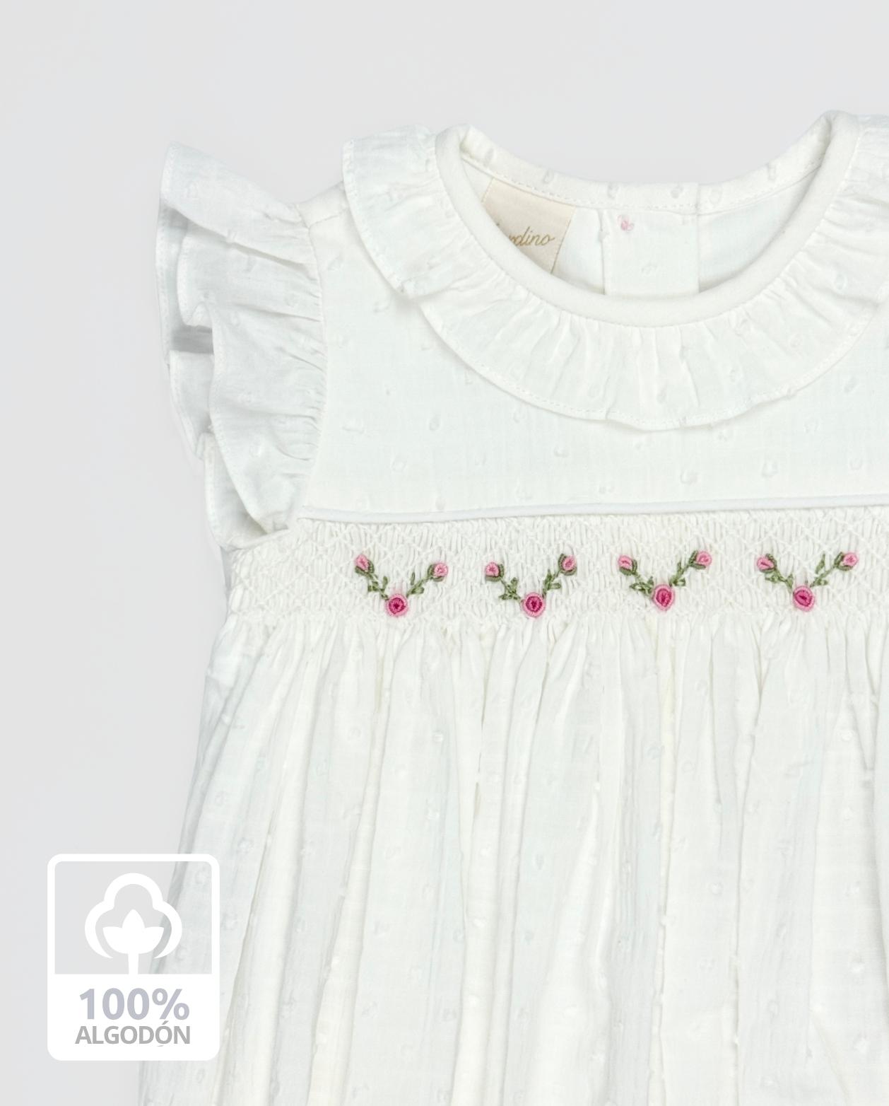 Mameluco 100% Algodón Blanco Moda Niña