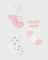 Set 3 Medias Antideslizante Flores Rosa Surtido