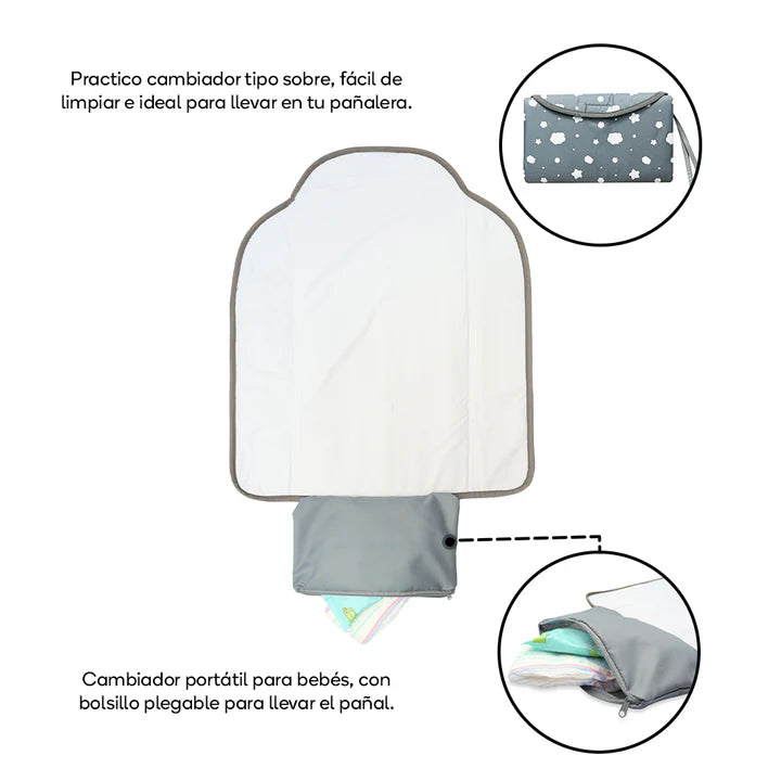Cambiador Portátil Estrellas Nube Gris Toral Modelo
