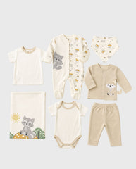 Set Primer Día Bordado Mapache Zorro Niño