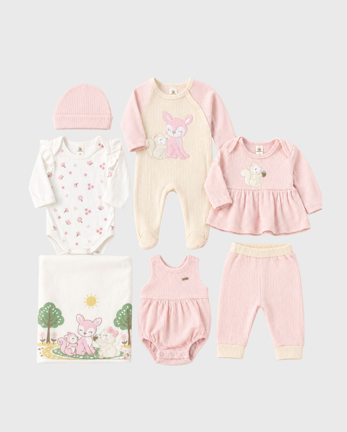 Set Primer Día Tela Galleta Ardilla Venado Rosa