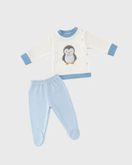 Primer Día Bordado Oso y Pingüino Azul estilo