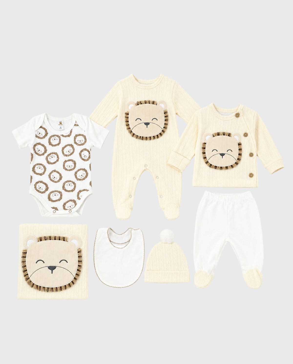 Set Primer Día León Calado Crema estilo