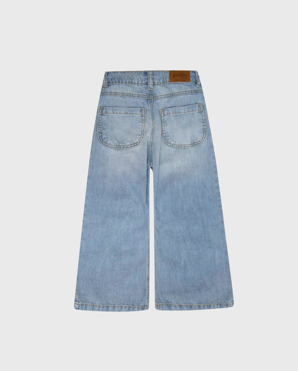 Pantalón Denim Bota Ancha Bordado Arcoiris diseño