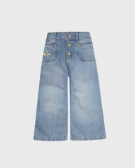 Pantalón Denim Bota Ancha Bordado Arcoiris