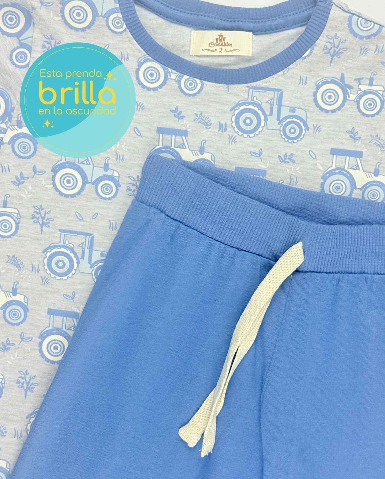 Pijama Infantil Manga Larga Estampado Tractor Azul
