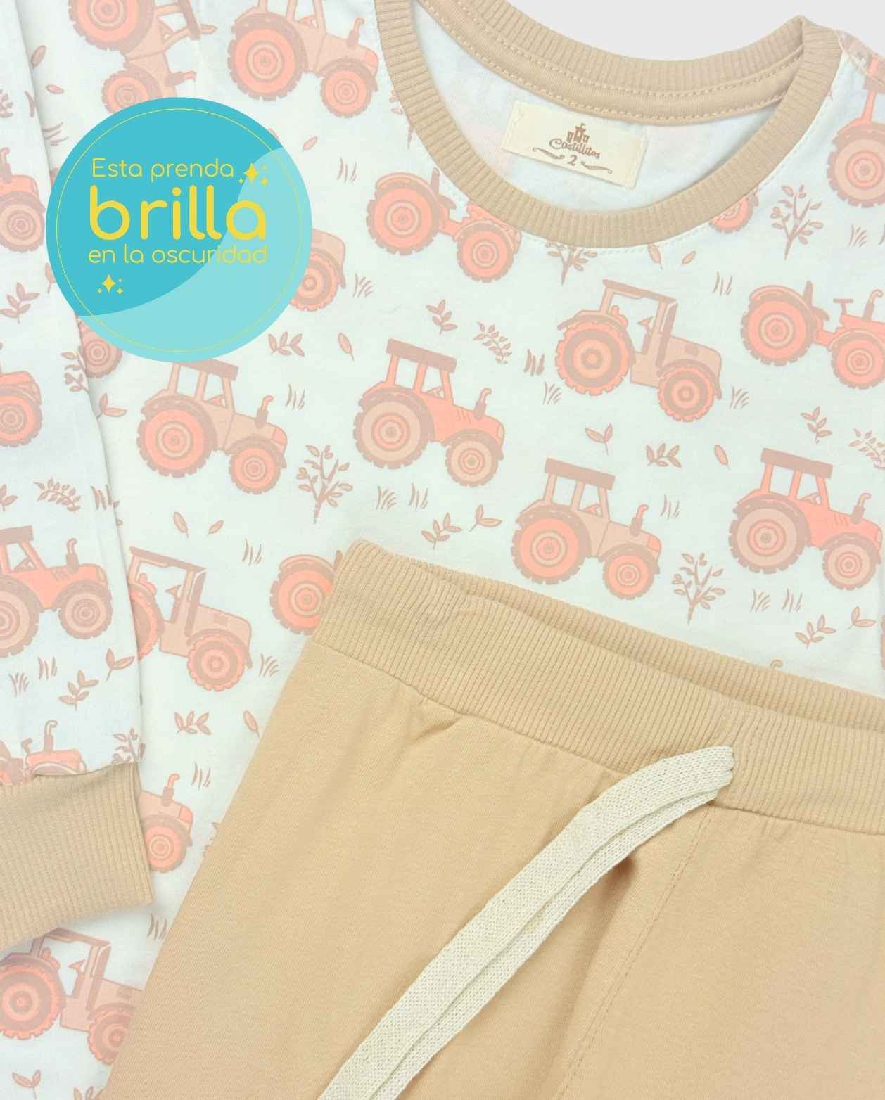 Pijama Infantil Manga Larga Estampado Tractor Detalles