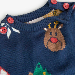 Pijama Tricot Azul Navidad Boboli cuello