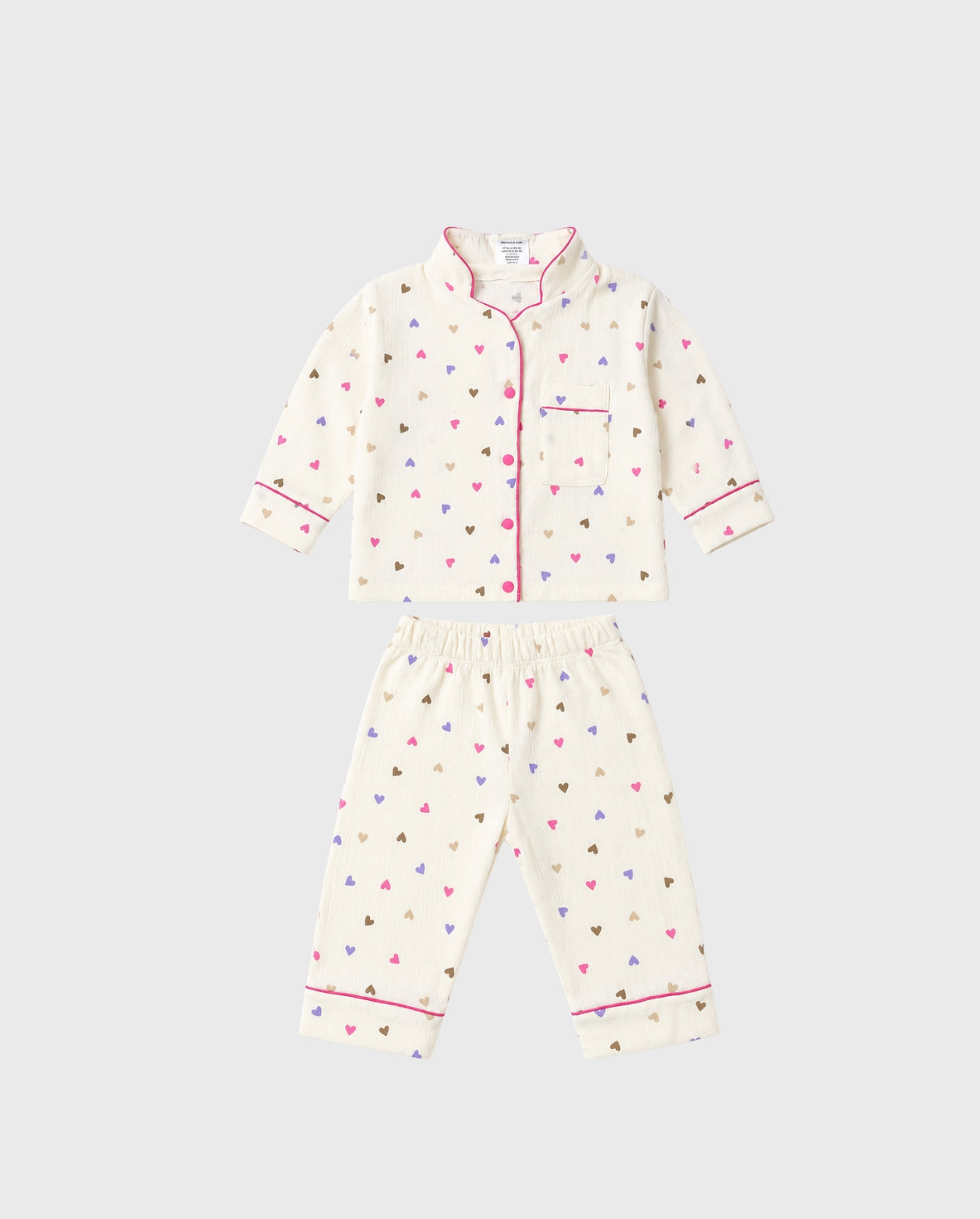 Pijamas Manga Larga Corazones Beige