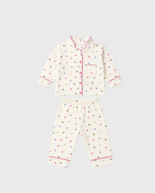 Pijamas Manga Larga Corazones Beige