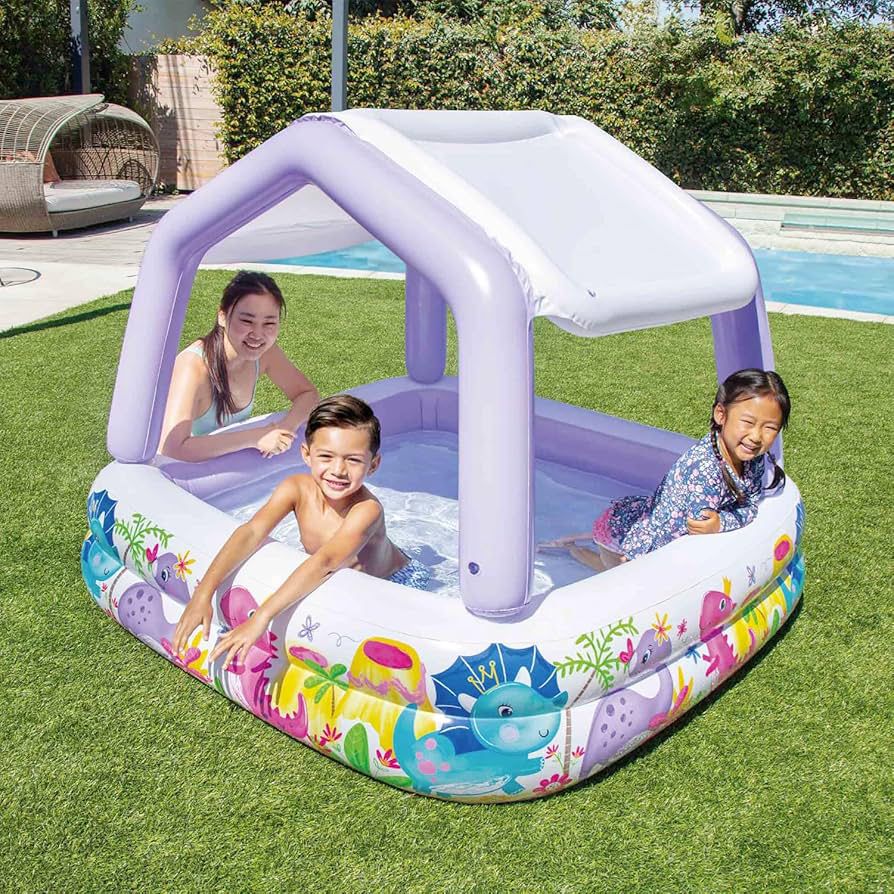 Piscina Inflable Con Techo Dinosaurios niños