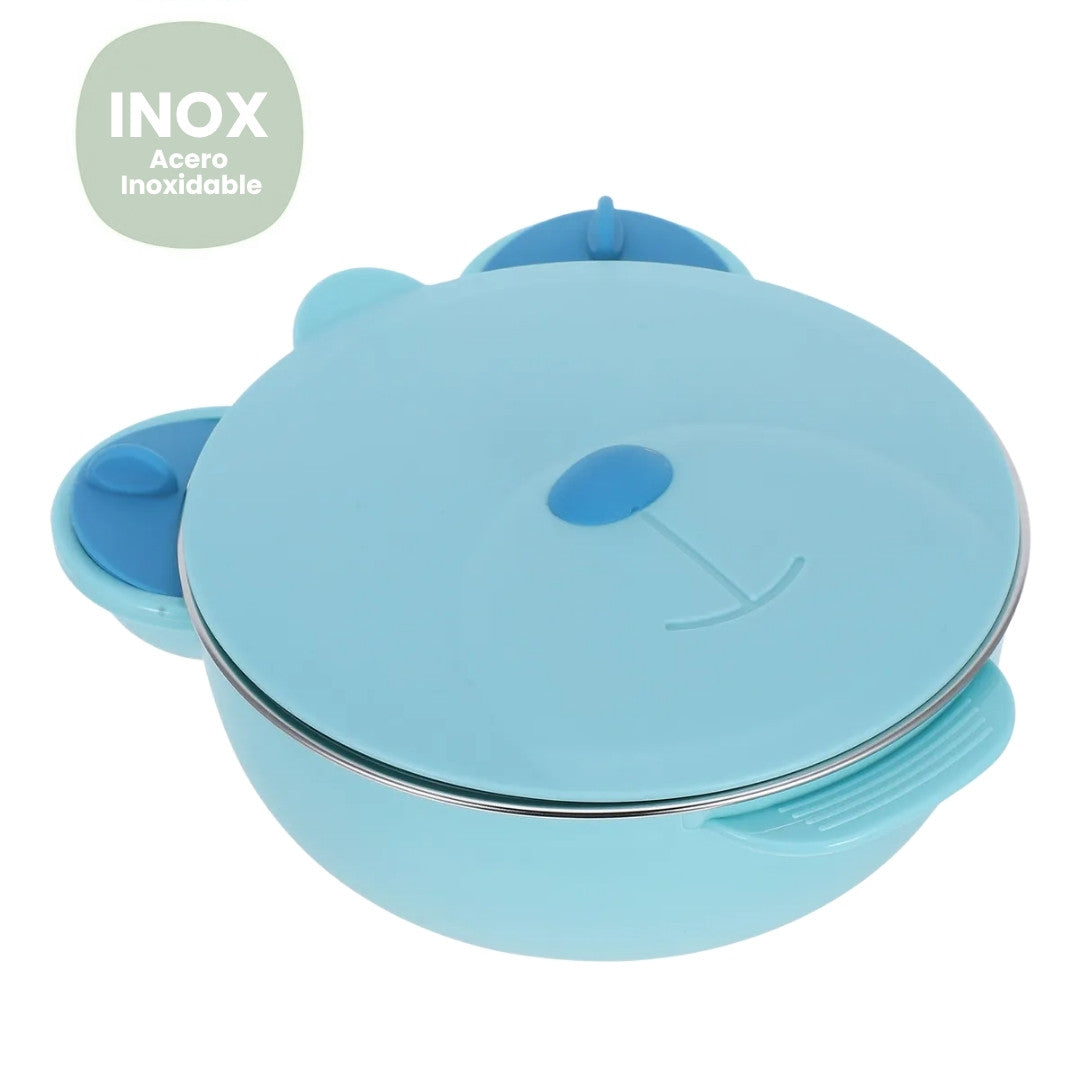 Plato Infantil En Acero Inoxidable Con Diseño De Oso