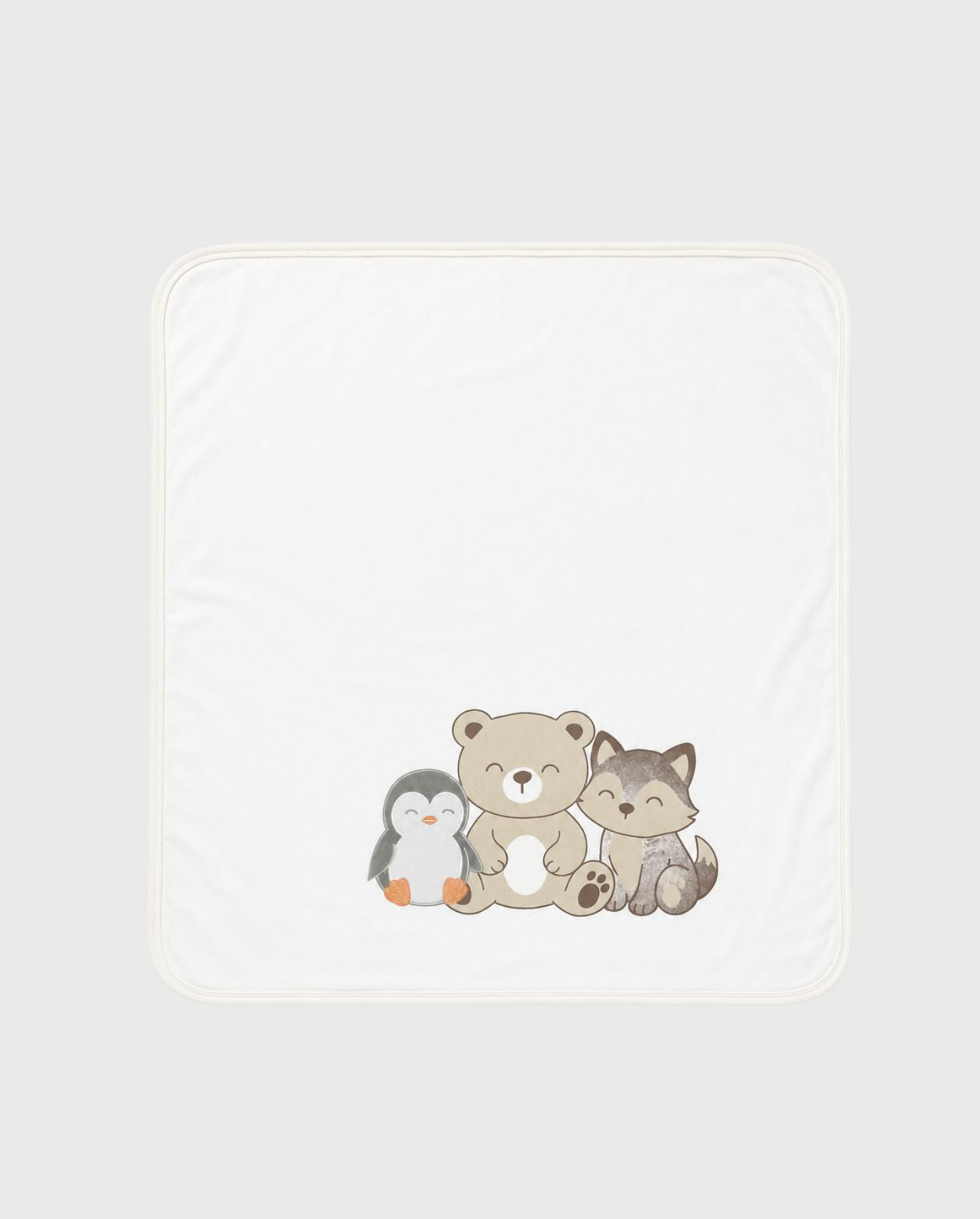 Primer Día Bordado Oso y Pingüino Blanco cobija