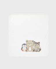 Primer Día Bordado Oso y Pingüino Blanco cobija