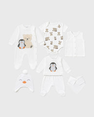 Primer Día Bordado Oso y Pingüino Blanco