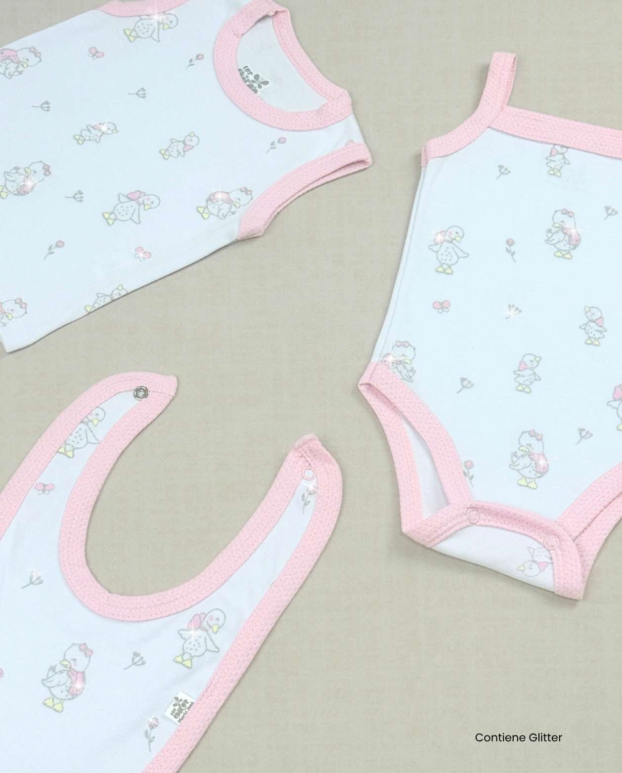 Set Primer Día Pato Rosa Glitter