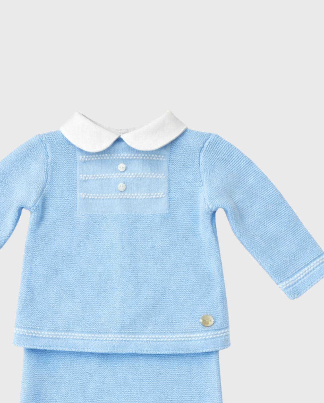 Primer Dia Tricot Cuello Botones Azul Martin Aranda detalle