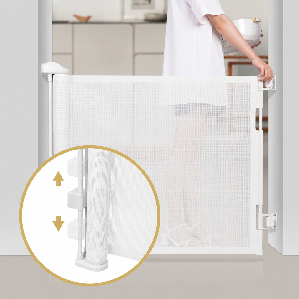 Puerta de Seguridad Para Bebé Retráctil blanco