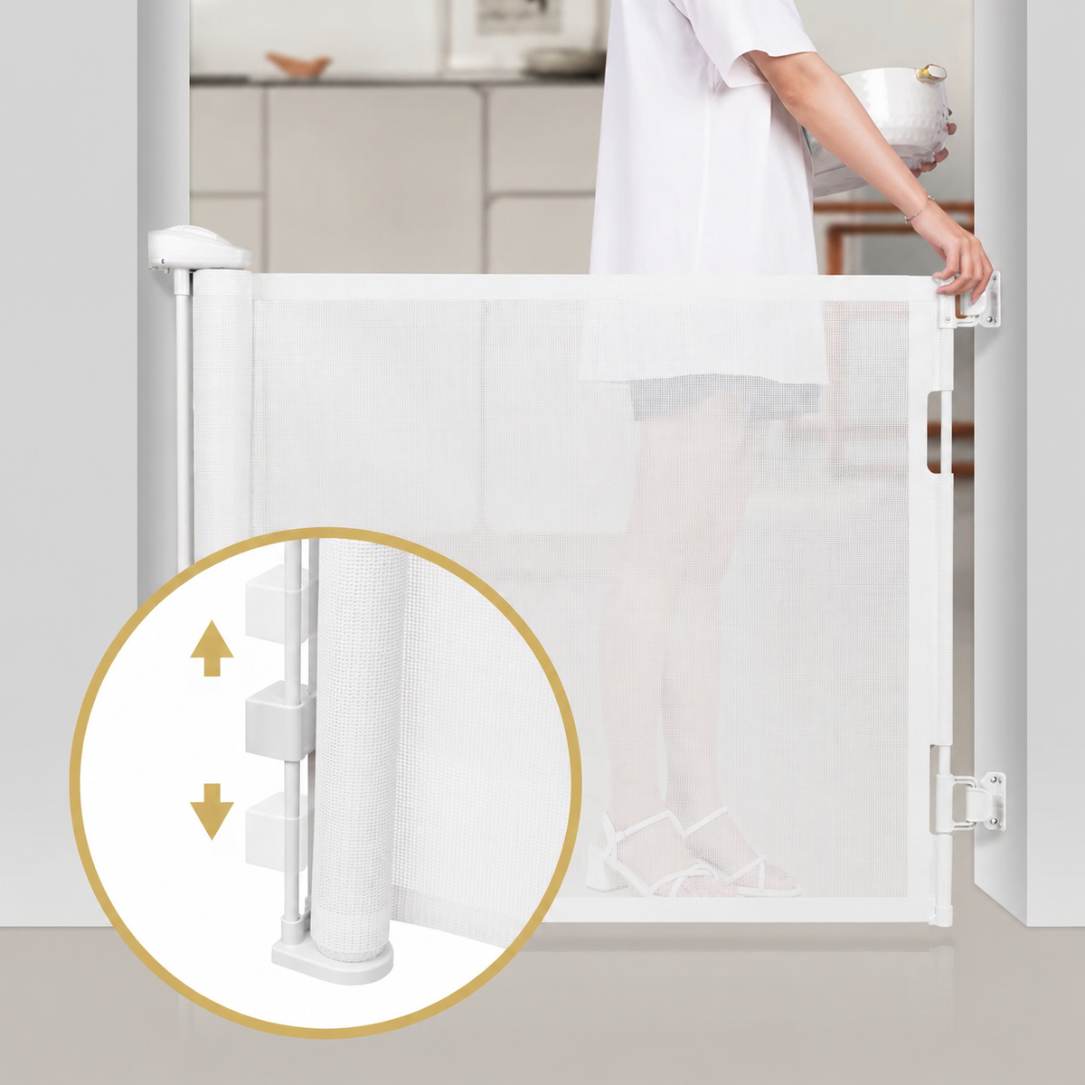 Puerta de Seguridad Para Bebé Retráctil blanco