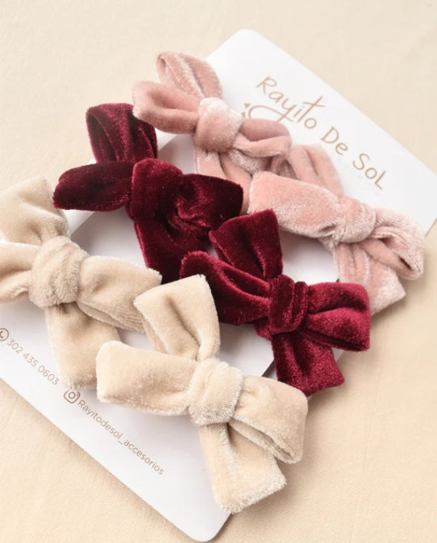 Set 3 Pares Pinzas Velvet Vino Tinto Rayito de Sol estilo 