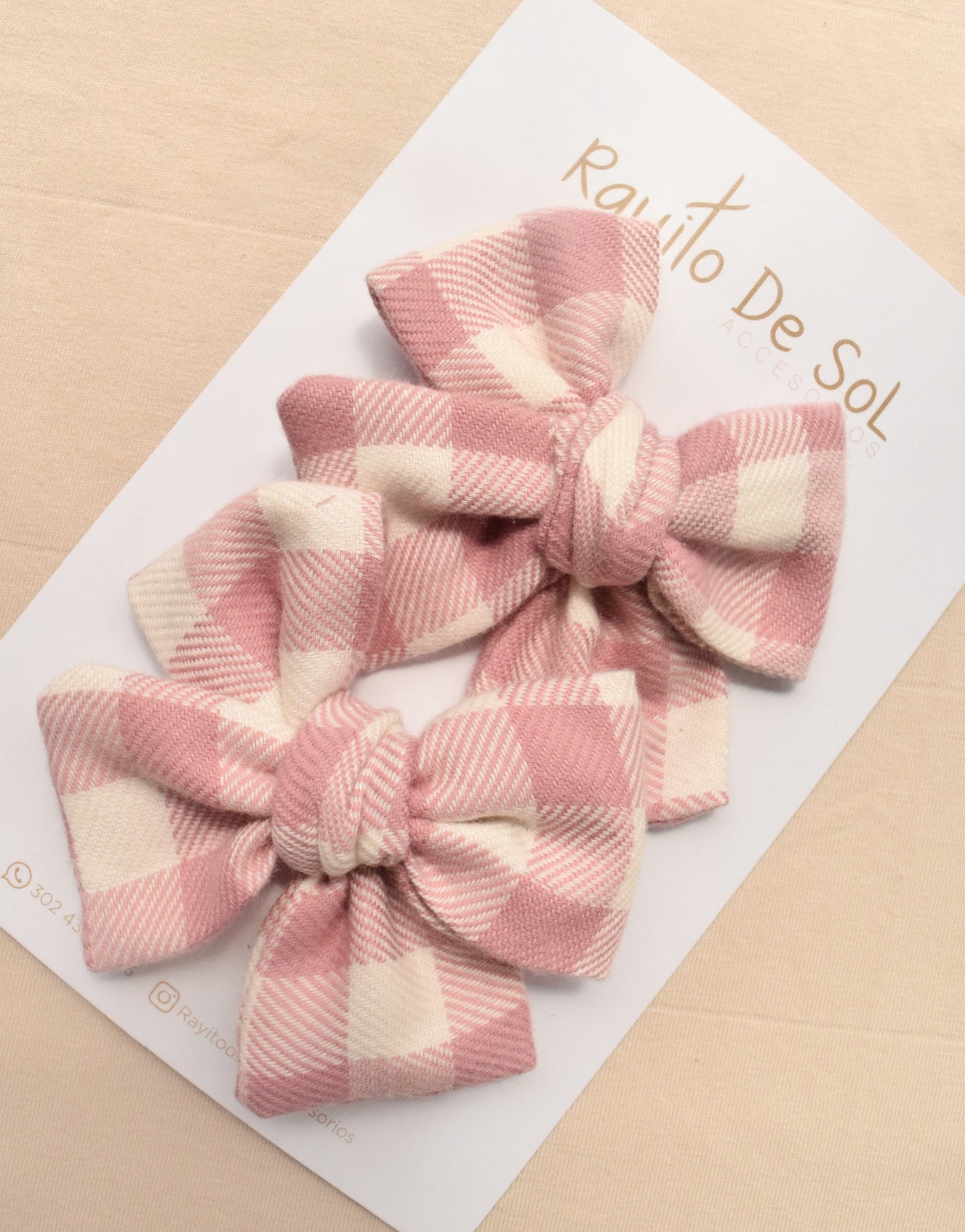 Set 2 Pinzas Moño Rosa Cuadros Rayito de Sol Estilo