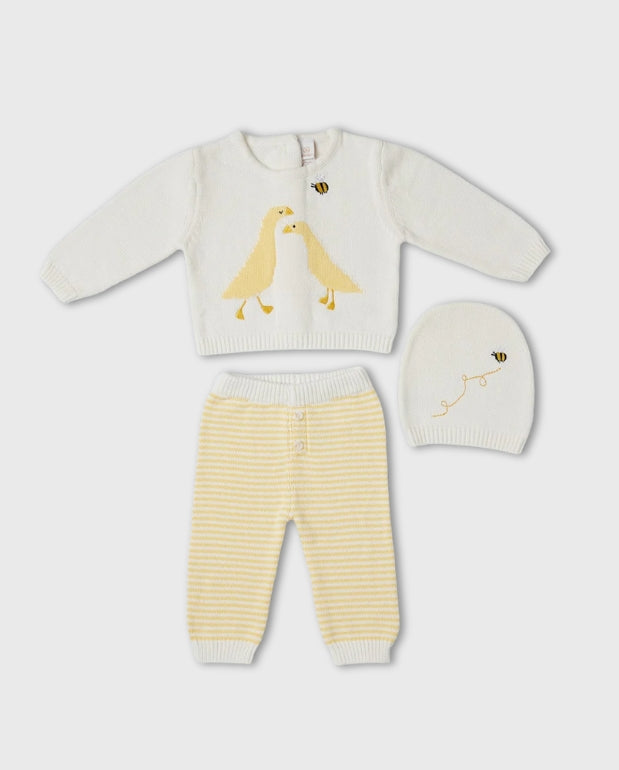 Primer Día Tricot Rayas Patos Amarillo Estilo