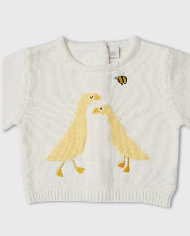 Primer Día Tricot Rayas Patos Amarillo Detalle