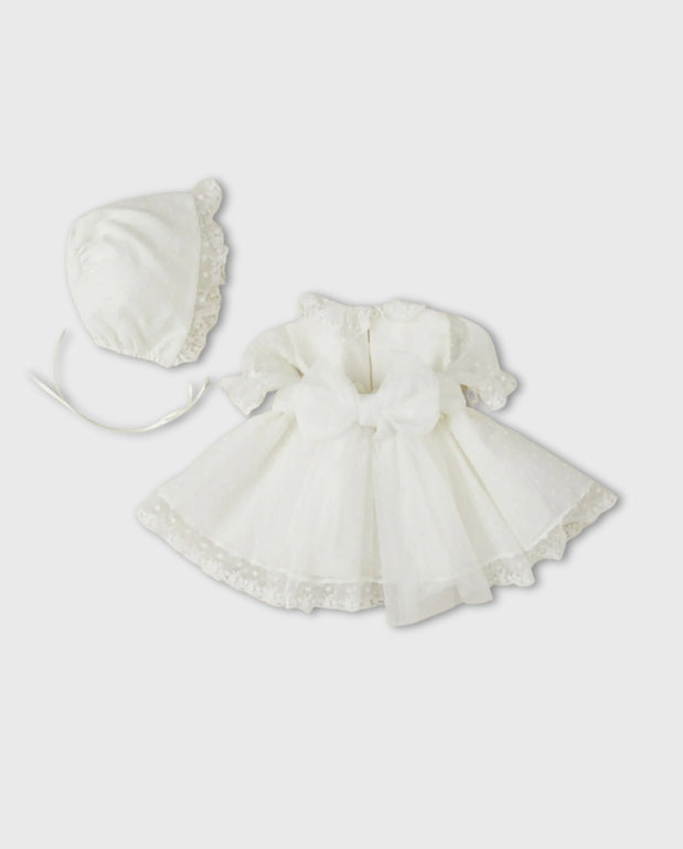 Vestido Ceremonia Plumeti Blanco Espalda