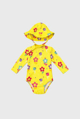 Vestido de Baño Enterizo Con Pava Flores