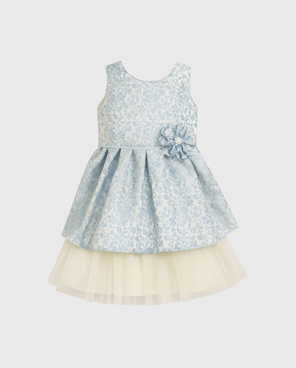 Vestido Bordado Flores Tul Combinado