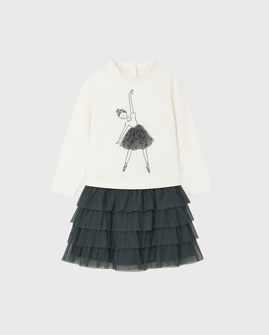 Conjunto Falda Tul Blusa Bailarina Gris Boboli