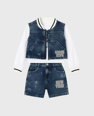 Conjunto 3 Piezas Short Chaleco Denim