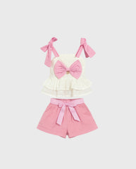 Conjunto Short Moño Puntos Rosa