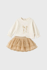 Conjunto Falda Tul Moño Dorado Boboli